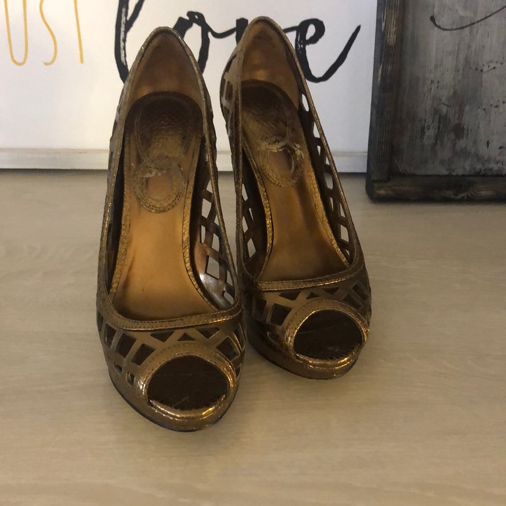 Charles David Bronze Peep Toe Platforms